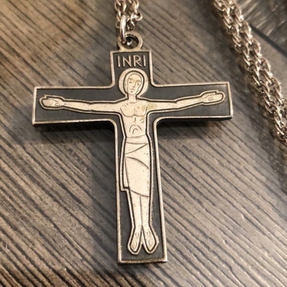 VINTAGE LARGE MODERNIST ANTAYA CROSS “Christ is Counting on You” Necklace - Picture 2 of 12